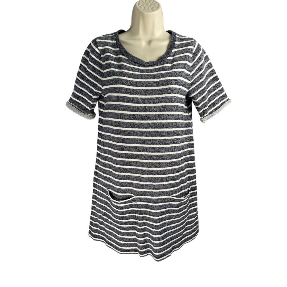 French Connection Tunic Dress 2 Navy Stripe Terry Patch Pockets Mini Vacation